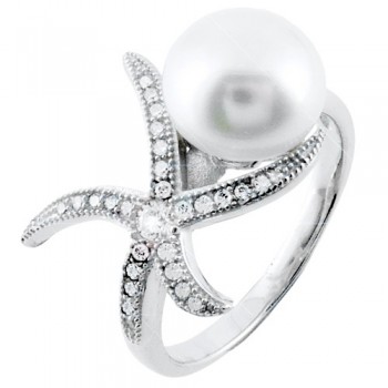 Ασημένιο δαχτυλίδι 925 με πέρλα και ζιργκόν