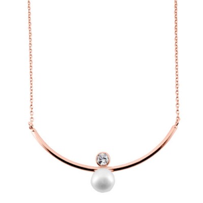 Ασημένιο κολιέ 925 σε ροζ χρώμα με μαργαριτάρι