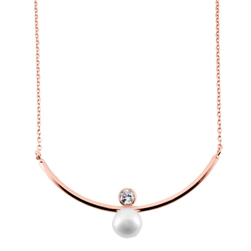 Ασημένιο κολιέ 925 σε ροζ χρώμα με μαργαριτάρι