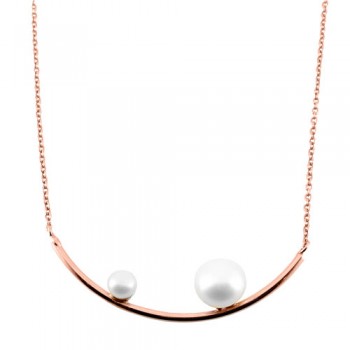 Ασημένιο κολιέ μπάρα 925 σε ροζ χρώμα με μαργαριτάρια