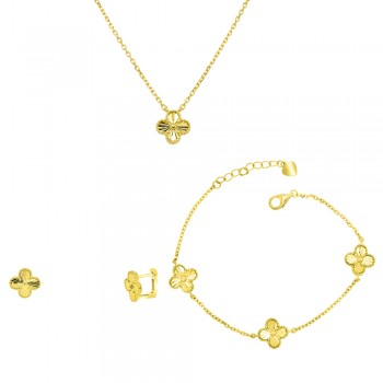 Ασημένιο επιχρυσωμένο σετ κοσμημάτων 925 με σκουλαρίκια, κολιέ, βραχιόλι