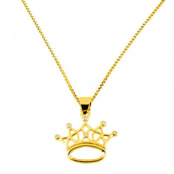 Ασημένιο επιχρυσωμένο κολιέ κορώνα 925