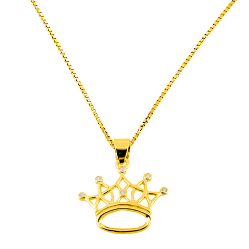 Ασημένιο επιχρυσωμένο κολιέ κορώνα 925