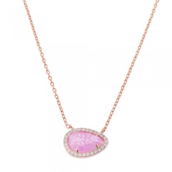 Ασημένιο κολιέ 925 σε ροζ χρώμα με ημιπολύτιμο λίθο