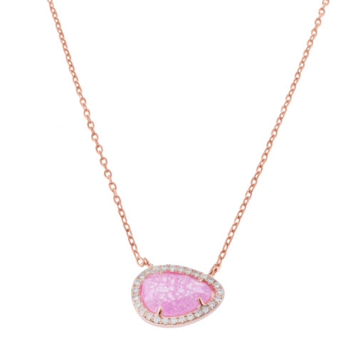 Ασημένιο κολιέ 925 σε ροζ χρώμα με ημιπολύτιμο λίθο