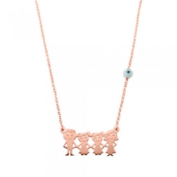 Ασημένιο κολιέ οικογένεια 925 σε ροζ χρώμα