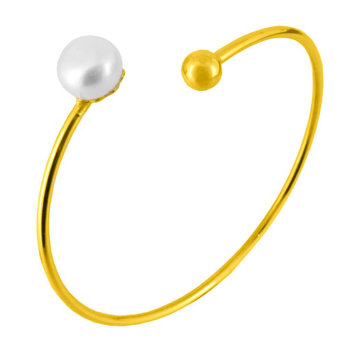 Ασημένιο επιχρυσωμένο βραχιόλι χειροπέδα 925 με μαργαριτάρι