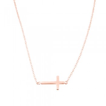 Ασημένιο κολιέ 925 σε ροζ χρώμα με σταυρό