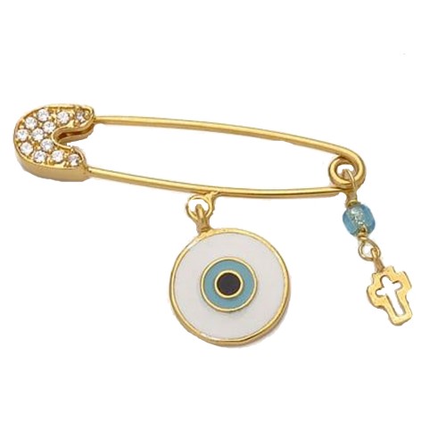 Ασημένια επιχρυσωμένη παιδική παραμάνα μάτι 925