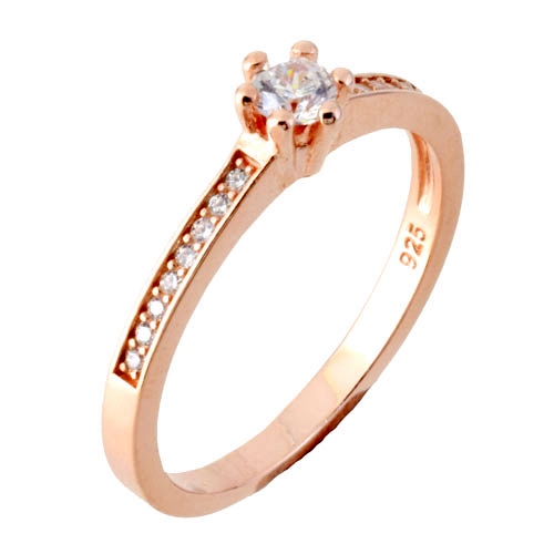 Ασημένιο μονόπετρο δαχτυλίδι 925 σε ροζ χρώμα με ζιργκόν