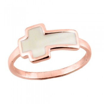 Ασημένιο δαχτυλίδι με σταυρό 925 σε ροζ χρώμα