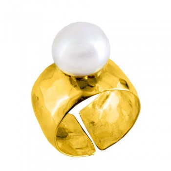 Ασημένιο επιχρυσωμένο δαχτυλίδι 925 με μαργαριτάρι