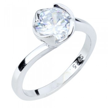 Ασημένιο μονόπετρο δαχτυλίδι 925 με ζιργκόν