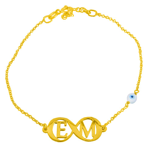 Ασημένιο επιχρυσωμένο βραχιόλι άπειρο 925 με μονογράμματα