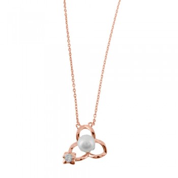 Ασημένιο κολιέ 925 σε ροζ χρώμα με πέρλα και ζιργκόν