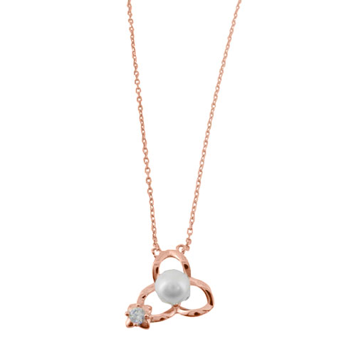 Ασημένιο κολιέ 925 σε ροζ χρώμα με πέρλα και ζιργκόν