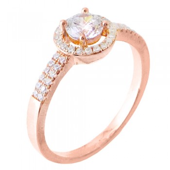 Ασημένιο μονόπετρο δαχτυλίδι 925 σε ροζ χρώμα με ζιργκόν