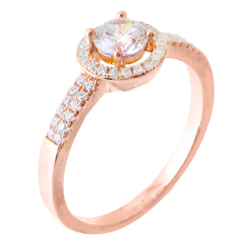 Ασημένιο μονόπετρο δαχτυλίδι 925 σε ροζ χρώμα με ζιργκόν