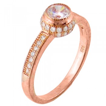 Ασημένιο μονόπετρο δαχτυλίδι 925 σε ροζ χρώμα