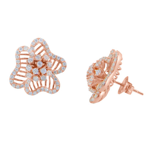 Ασημένια σκουλαρίκια 925 σε ροζ χρώμα με ζιργκόν