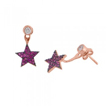 Ασημένια σκουλαρίκια ear jacket 925 σε ροζ χρώμα