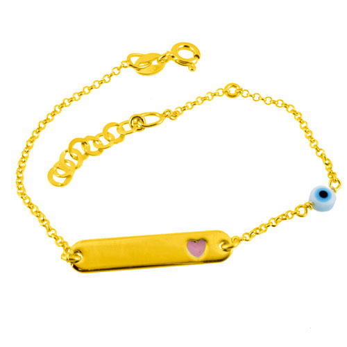 Ασημένιο επιχρυσωμένο παιδικό βραχιόλι ταυτότητα 925