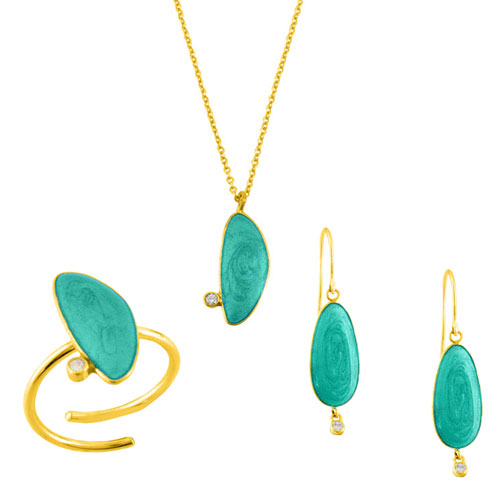 Ασημένιο επιχρυσωμένο σετ 925 με σμάλτο