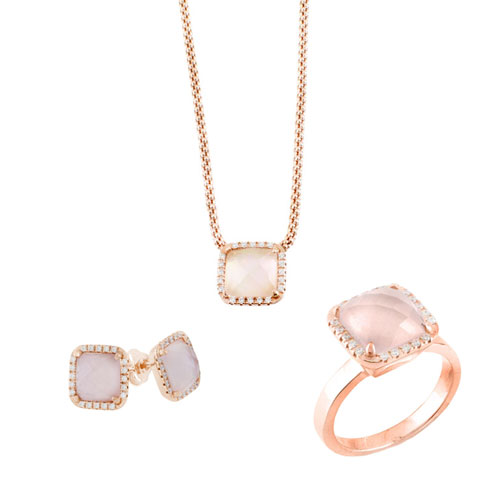 Ασημένιο σετ 925 σε ροζ χρώμα με κρύσταλλα
