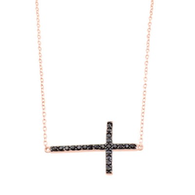 Ασημένιο κολιέ με σταυρό 925 σε ροζ χρώμα