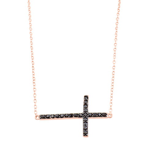 Ασημένιο κολιέ με σταυρό 925 σε ροζ χρώμα