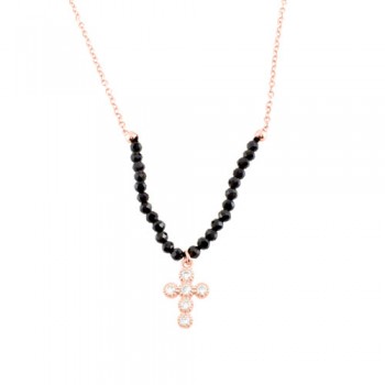 Ασημένιο κολιέ 925 σε ροζ χρώμα με σταυρό