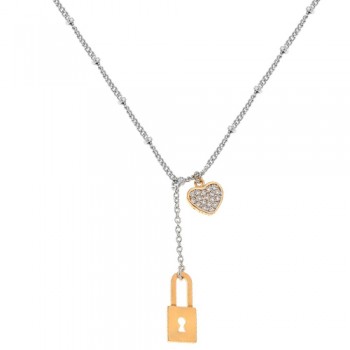 Ασημένιο κολιέ καρδιά κλειδαριά 925