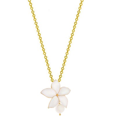 Ασημένιο επιχρυσωμένο κολιέ λουλούδι 925 με μαργαριτάρι