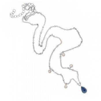 Ασημένιο κολιέ σταγόνα 925 με μπλε κρύσταλλο και ζιργκόν