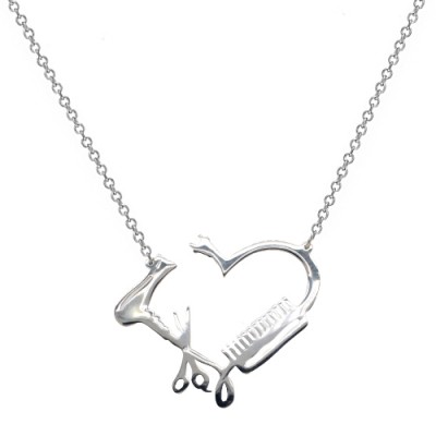 Ασημένιο κολιέ χτένα, πιστολάκι μαλλιών και ψαλίδι 925