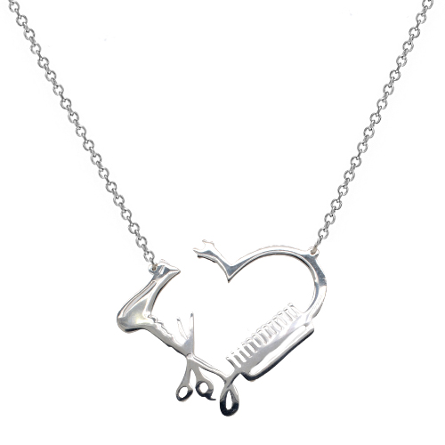 Ασημένιο κολιέ χτένα, πιστολάκι μαλλιών και ψαλίδι 925