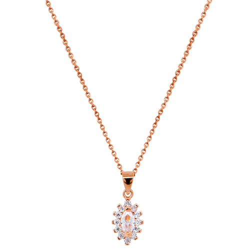 Ασημένιο κολιέ navette 925 σε ροζ χρώμα