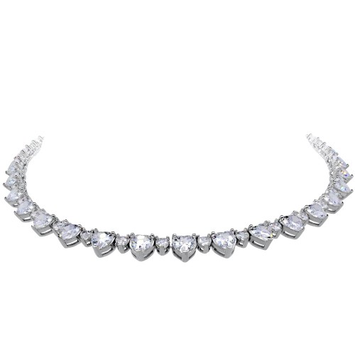 Ασημένιο κολιέ ριβιέρα 925 με καρδιές