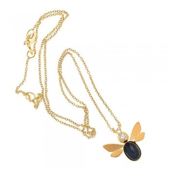 Ασημένιο επιχρυσωμένο κολιέ μέλισσα 925 με ζιργκόν