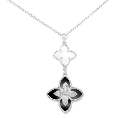 Ασημένιο κολιέ 925 λουλούδι και σταυρουδάκι