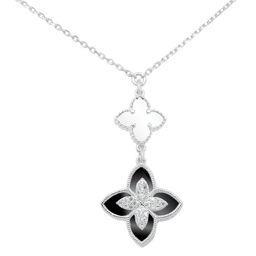 Ασημένιο κολιέ 925 λουλούδι και σταυρουδάκι