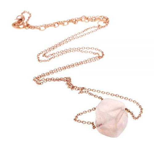 Ασημένιο κολιέ 925 σε ροζ χρώμα με ροζ πέτρα κύβο