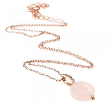 Ασημένιο κολιέ 925 σε ροζ χρώμα με ροζ πέτρα
