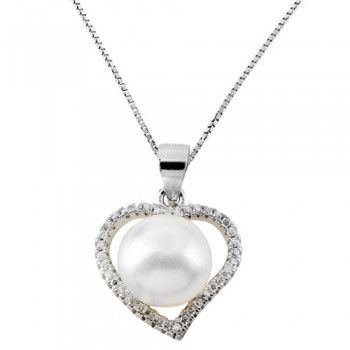 Ασημένιο κολιέ καρδιά 925 με πέρλα