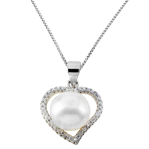 Ασημένιο κολιέ καρδιά 925 με πέρλα