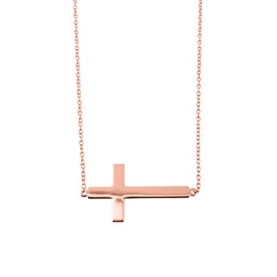Ασημένιο κολιέ με σταυρό 925 σε ροζ χρώμα