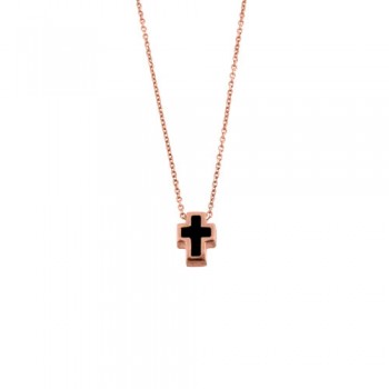 Ασημένιο κολιέ με σταυρό 925 σε ροζ χρώμα