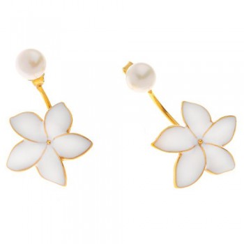 Ασημένια επιχρυσωμένα σκουλαρίκια ear jacket λουλούδια 925