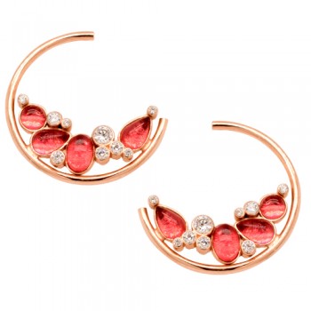 Ασημένια σκουλαρίκια κρίκοι 925 σε ροζ χρώμα με κρύσταλλα