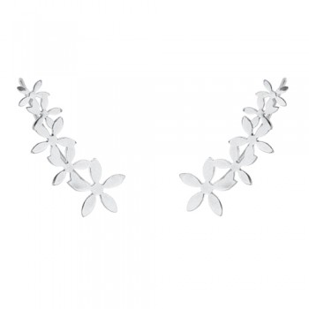 Ασημένια σκουλαρίκια λουλούδια ear cuff 925